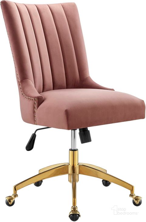 The appearance of Empower Channel Tufted Performance Velvet Office Chair EEI-4575-GLD-DUS designed by Modway in the modern / contemporary interior design. This gold dusty rose piece of furniture  was selected by 1StopBedrooms from Empower Collection to add a touch of cosiness and style into your home. Sku: EEI-4575-GLD-DUS. Material: Wood. Product Type: Office Chair. Image1