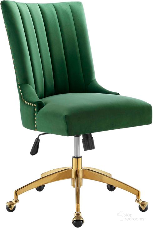 The appearance of Empower Channel Tufted Performance Velvet Office Chair EEI-4575-GLD-EME designed by Modway in the modern / contemporary interior design. This gold emerald piece of furniture  was selected by 1StopBedrooms from Empower Collection to add a touch of cosiness and style into your home. Sku: EEI-4575-GLD-EME. Material: Wood. Product Type: Office Chair. Image1
