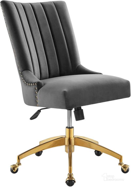 The appearance of Empower Channel Tufted Performance Velvet Office Chair EEI-4575-GLD-GRY designed by Modway in the modern / contemporary interior design. This gold gray piece of furniture  was selected by 1StopBedrooms from Empower Collection to add a touch of cosiness and style into your home. Sku: EEI-4575-GLD-GRY. Material: Wood. Product Type: Office Chair. Image1