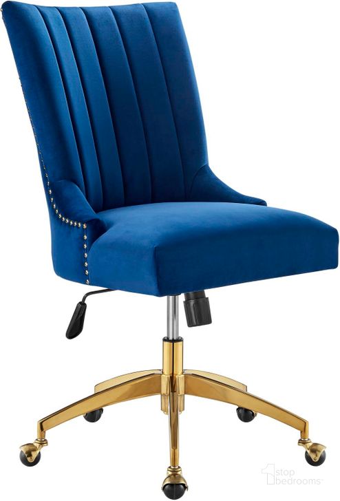 The appearance of Empower Channel Tufted Performance Velvet Office Chair EEI-4575-GLD-NAV designed by Modway in the modern / contemporary interior design. This gold navy piece of furniture  was selected by 1StopBedrooms from Empower Collection to add a touch of cosiness and style into your home. Sku: EEI-4575-GLD-NAV. Material: Wood. Product Type: Office Chair. Image1