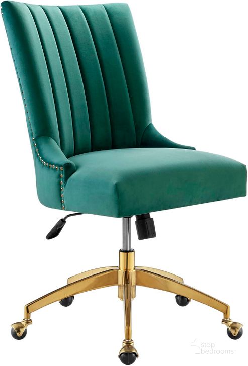 The appearance of Empower Channel Tufted Performance Velvet Office Chair EEI-4575-GLD-TEA designed by Modway in the modern / contemporary interior design. This gold teal piece of furniture  was selected by 1StopBedrooms from Empower Collection to add a touch of cosiness and style into your home. Sku: EEI-4575-GLD-TEA. Material: Wood. Product Type: Office Chair. Image1