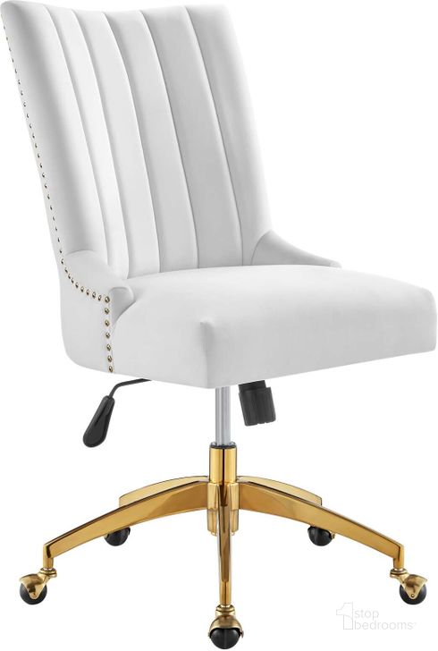 The appearance of Empower Channel Tufted Performance Velvet Office Chair EEI-4575-GLD-WHI designed by Modway in the modern / contemporary interior design. This gold white piece of furniture  was selected by 1StopBedrooms from Empower Collection to add a touch of cosiness and style into your home. Sku: EEI-4575-GLD-WHI. Material: Wood. Product Type: Office Chair. Image1