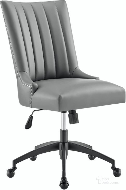 The appearance of Empower Channel Tufted Vegan Leather Office Chair EEI-4577-BLK-GRY designed by Modway in the modern / contemporary interior design. This black gray piece of furniture  was selected by 1StopBedrooms from Empower Collection to add a touch of cosiness and style into your home. Sku: EEI-4577-BLK-GRY. Material: Wood. Product Type: Office Chair. Image1