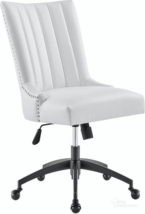 The appearance of Empower Channel Tufted Vegan Leather Office Chair EEI-4577-BLK-WHI designed by Modway in the modern / contemporary interior design. This black white piece of furniture  was selected by 1StopBedrooms from Empower Collection to add a touch of cosiness and style into your home. Sku: EEI-4577-BLK-WHI. Material: Wood. Product Type: Office Chair. Image1
