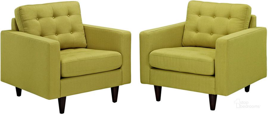 The appearance of Empress Armchair Upholstered Fabric Set of 2 In Wheat Grass designed by Modway in the modern / contemporary interior design. This wheat grass piece of furniture  was selected by 1StopBedrooms from Empress Collection to add a touch of cosiness and style into your home. Sku: EEI-1283-WHE. Product Type: Living Room Chair. Material: Foam. Image1