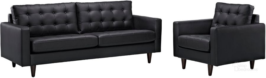 The appearance of Empress Black Sofa and Arm Chair Set of 2 EEI-1311-BLK designed by Modway in the modern / contemporary interior design. This black piece of furniture  was selected by 1StopBedrooms from Empress Collection to add a touch of cosiness and style into your home. Sku: EEI-1311-BLK. Material: Aluminum. Product Type: Living Room Chair. Image1