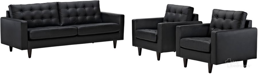The appearance of Empress Black Sofa and Arm Chairs Set of 3 EEI-1312-BLK designed by Modway in the modern / contemporary interior design. This black piece of furniture  was selected by 1StopBedrooms from Empress Collection to add a touch of cosiness and style into your home. Sku: EEI-1312-BLK. Material: Aluminum. Product Type: Living Room Chair. Image1