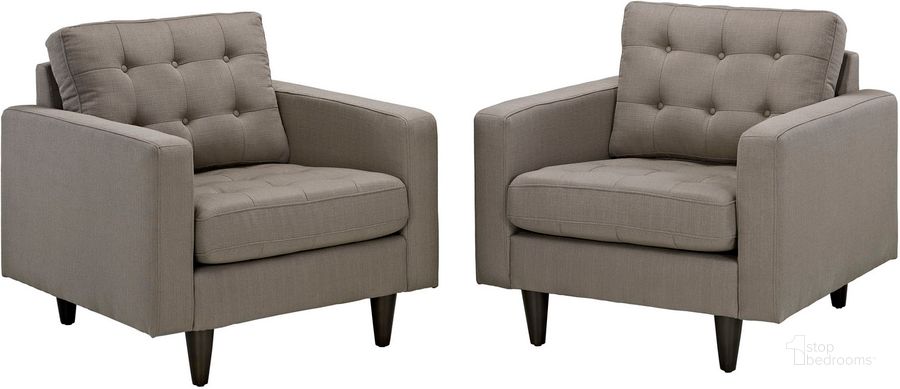 The appearance of Empress Granite Arm Chair Upholstered Fabric Set of 2 designed by Modway in the modern / contemporary interior design. This granite piece of furniture  was selected by 1StopBedrooms from Empress Collection to add a touch of cosiness and style into your home. Sku: EEI-1283-GRA. Material: Polyester. Product Type: Living Room Chair. Image1