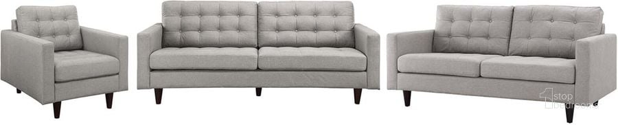 The appearance of Empress Light Gray Sofa Loveseat and Arm Chair Set of 3 designed by Modway in the modern / contemporary interior design. This light gray piece of furniture  was selected by 1StopBedrooms from Empress Collection to add a touch of cosiness and style into your home. Sku: EEI-3316-LGR. Material: Polyester. Product Type: Living Room Chair. Image1