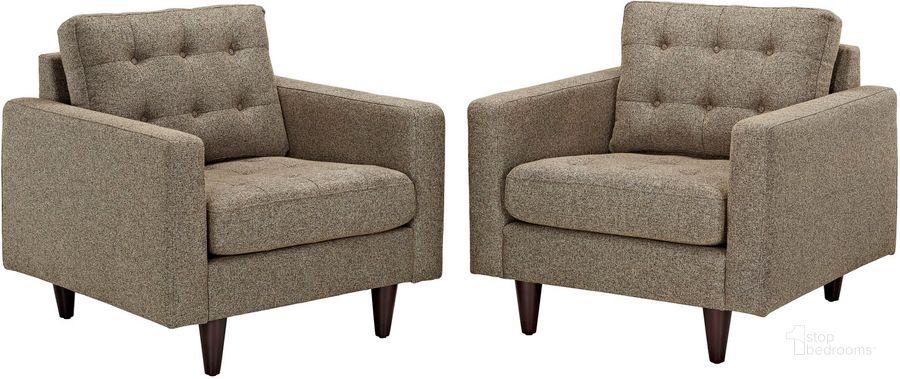 The appearance of Empress Oatmeal Arm Chair Upholstered Fabric Set of 2 designed by Modway in the modern / contemporary interior design. This oatmeal piece of furniture  was selected by 1StopBedrooms from Empress Collection to add a touch of cosiness and style into your home. Sku: EEI-1283-OAT. Material: Polyester. Product Type: Living Room Chair. Image1
