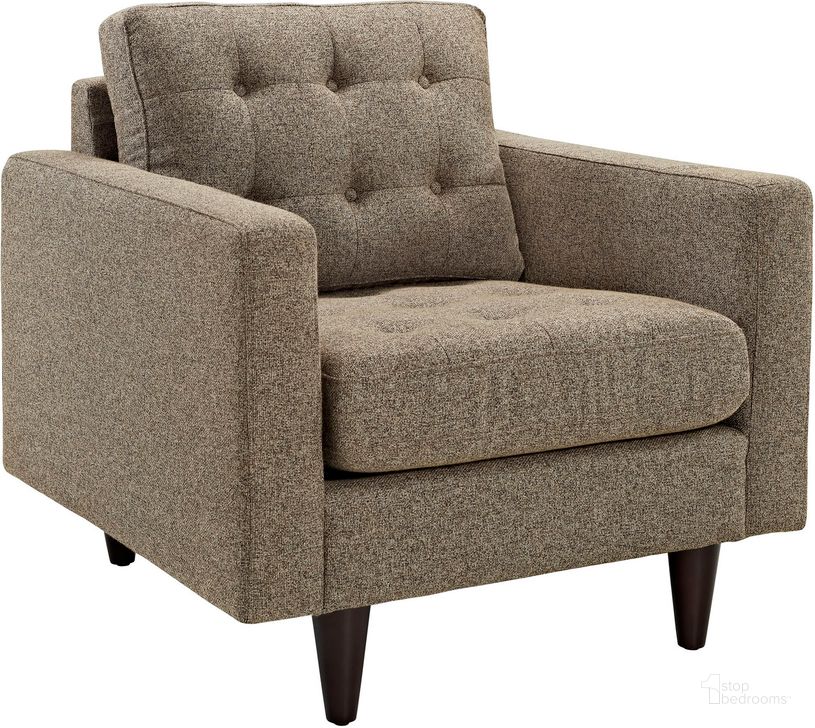 The appearance of Empress Oatmeal Upholstered Fabric Arm Chair designed by Modway in the modern / contemporary interior design. This oatmeal piece of furniture  was selected by 1StopBedrooms from Empress Collection to add a touch of cosiness and style into your home. Sku: EEI-1013-OAT. Material: Polyester. Product Type: Living Room Chair. Image1