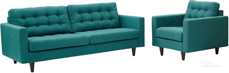 The appearance of Empress Teal Arm Chair and Sofa Set of 2 designed by Modway in the modern / contemporary interior design. This teal piece of furniture  was selected by 1StopBedrooms from Empress Collection to add a touch of cosiness and style into your home. Sku: EEI-1313-TEA. Material: Polyester. Product Type: Living Room Chair. Image1