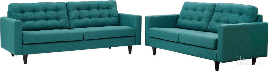The appearance of Empress Teal Sofa and Loveseat Set of 2 designed by Modway in the modern / contemporary interior design. This teal piece of furniture  was selected by 1StopBedrooms from Empress Collection to add a touch of cosiness and style into your home. Sku: EEI-3317-TEA. Material: Polyester. Product Type: Living Room Set. Image1