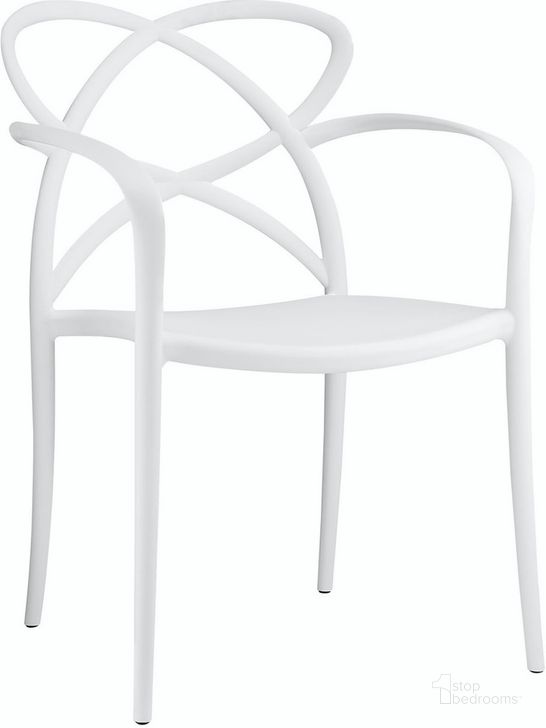 The appearance of Enact Dining Armchair In White designed by Modway in the modern / contemporary interior design. This white piece of furniture  was selected by 1StopBedrooms from Enact Collection to add a touch of cosiness and style into your home. Sku: EEI-1493-WHI. Material: Polypropylene. Product Type: Arm Chair. Image1