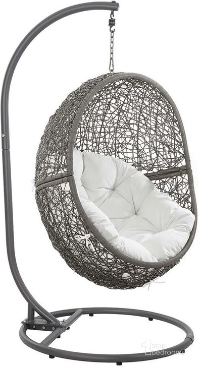 The appearance of Encase Outdoor Patio Rattan Swing Chair In Gray and White designed by Modway in the modern / contemporary interior design. This gray and white piece of furniture  was selected by 1StopBedrooms from Encase Collection to add a touch of cosiness and style into your home. Sku: EEI-6262-GRY-WHI. Material: Rattan. Product Type: Outdoor Chair. Image1