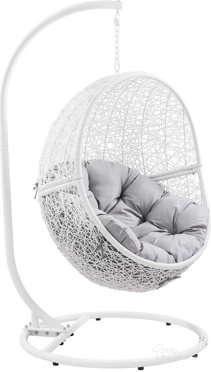 The appearance of Encase Outdoor Patio Rattan Swing Chair In White/Gray designed by Modway in the modern / contemporary interior design. This white/gray piece of furniture  was selected by 1StopBedrooms from Encase Collection to add a touch of cosiness and style into your home. Sku: EEI-6262-WHI-GRY. Material: Rattan. Product Type: Outdoor Chair. Image1
