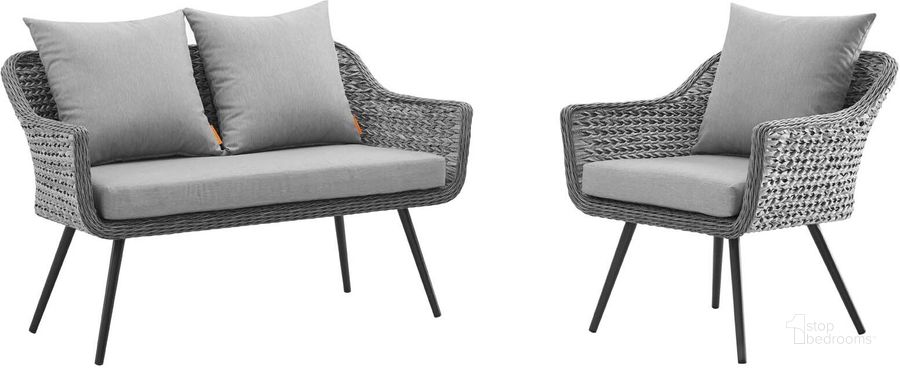 The appearance of Endeavor Gray 2 Piece Outdoor Patio Wicker Rattan Sectional Sofa Set designed by Modway in the modern / contemporary interior design. This gray piece of furniture  was selected by 1StopBedrooms from Endeavor Collection to add a touch of cosiness and style into your home. Sku: EEI-3174-GRY-GRY-SET. Material: Aluminum. Product Type: Outdoor Sofa. Image1