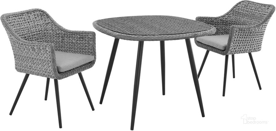The appearance of Endeavor Gray 3 Piece Outdoor Patio Wicker Rattan Dining Set designed by Modway in the modern / contemporary interior design. This gray piece of furniture  was selected by 1StopBedrooms from Endeavor Collection to add a touch of cosiness and style into your home. Sku: EEI-3182-GRY-GRY-SET. Table Base Style: Legs. Table Top Shape: Square. Product Type: Outdoor Dining Set. Material: Foam. Image1