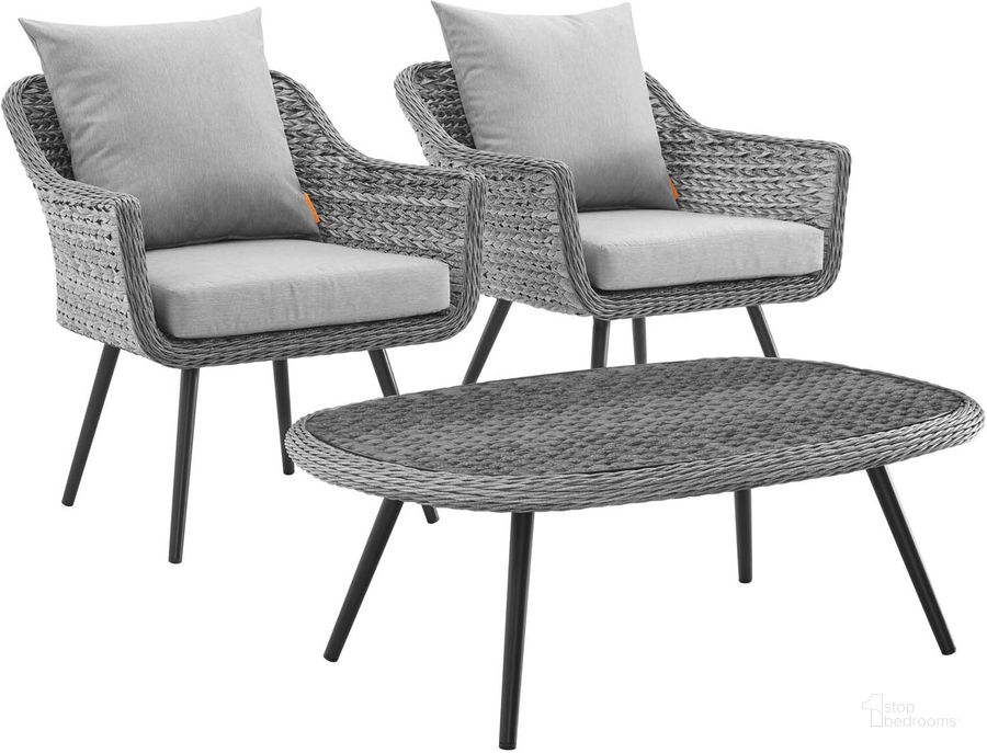 The appearance of Endeavor Gray 3 Piece Outdoor Patio Wicker Rattan Sectional Sofa Set EEI-3179-GRY-GRY-SET designed by Modway in the modern / contemporary interior design. This gray piece of furniture  was selected by 1StopBedrooms from Endeavor Collection to add a touch of cosiness and style into your home. Sku: EEI-3179-GRY-GRY-SET. Material: Aluminum. Product Type: Outdoor Sofa. Image1