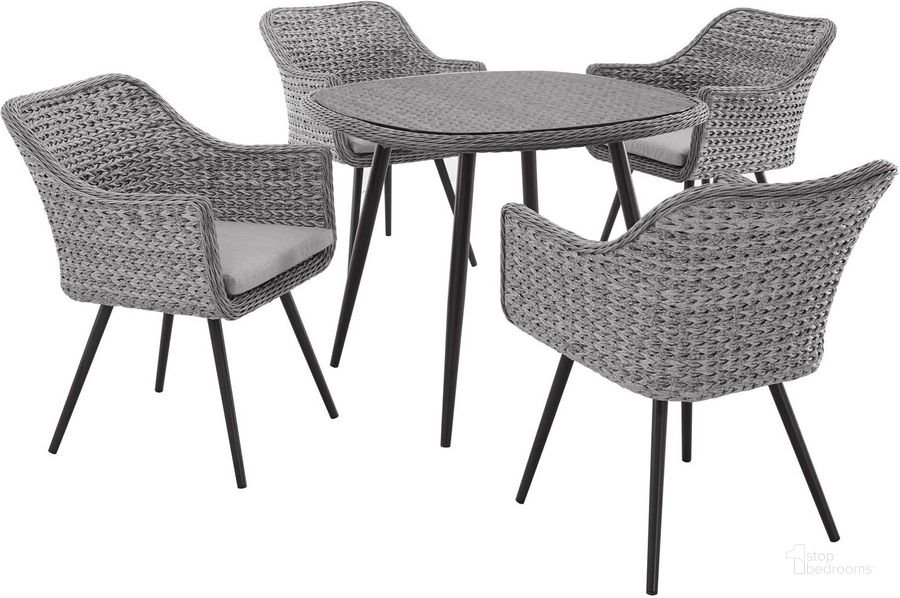 The appearance of Endeavor Gray 5 Piece Outdoor Patio Wicker Rattan Dining Set designed by Modway in the modern / contemporary interior design. This gray piece of furniture  was selected by 1StopBedrooms from Endeavor Collection to add a touch of cosiness and style into your home. Sku: EEI-3320-GRY-GRY-SET. Table Base Style: Legs. Table Top Shape: Square. Product Type: Outdoor Dining Set. Material: Foam. Image1
