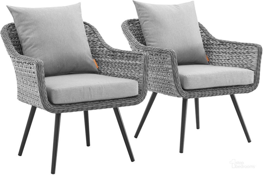 The appearance of Endeavor Gray Arm Chair Outdoor Patio Wicker Rattan Set of 2 designed by Modway in the modern / contemporary interior design. This gray piece of furniture  was selected by 1StopBedrooms from Endeavor Collection to add a touch of cosiness and style into your home. Sku: EEI-3176-GRY-GRY-SET. Material: Aluminum. Product Type: Outdoor Dining Chair. Image1