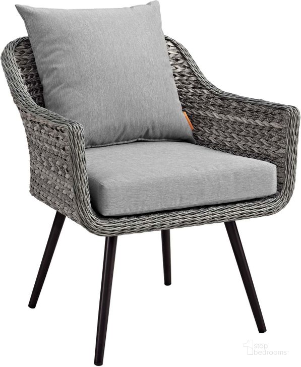 The appearance of Endeavor Gray Outdoor Patio Wicker Rattan Arm Chair designed by Modway in the modern / contemporary interior design. This gray piece of furniture  was selected by 1StopBedrooms from Endeavor Collection to add a touch of cosiness and style into your home. Sku: EEI-3023-GRY-GRY. Material: Aluminum. Product Type: Outdoor Dining Chair. Image1