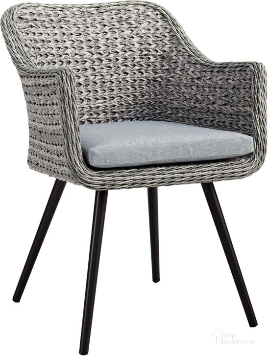 The appearance of Endeavor Gray Outdoor Patio Wicker Rattan Dining Arm Chair designed by Modway in the modern / contemporary interior design. This gray piece of furniture  was selected by 1StopBedrooms from Endeavor Collection to add a touch of cosiness and style into your home. Sku: EEI-3028-GRY-GRY. Product Type: Outdoor Dining Chair. Material: Foam. Image1