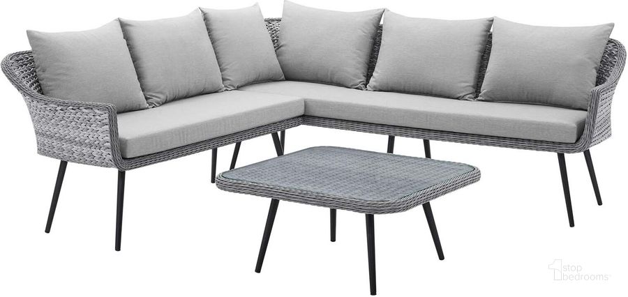 The appearance of Endeavor Outdoor Patio Wicker Rattan Outdoor Patio Wicker Rattan Seating Set designed by Modway in the modern / contemporary interior design. This gray gray piece of furniture  was selected by 1StopBedrooms from Endeavor Collection to add a touch of cosiness and style into your home. Sku: EEI-4908-GRY-GRY. Material: Aluminium. Product Type: Outdoor Conversation Set. Image1