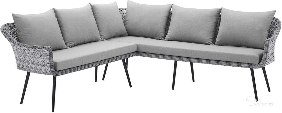 The appearance of Endeavor Outdoor Patio Wicker Rattan Sectional Sofa designed by Modway in the modern / contemporary interior design. This gray gray piece of furniture  was selected by 1StopBedrooms from Endeavor Collection to add a touch of cosiness and style into your home. Sku: EEI-4658-GRY-GRY. Material: Aluminium. Product Type: Outdoor Sectional. Image1