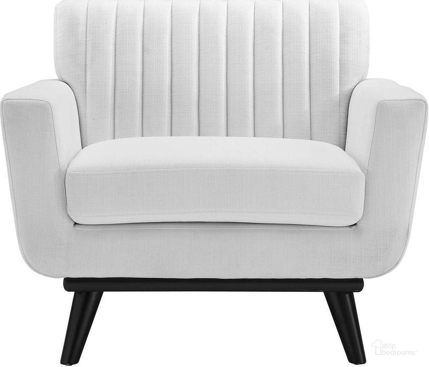 The appearance of Engage Channel Tufted Fabric Arm Chair designed by Modway in the modern / contemporary interior design. This white piece of furniture  was selected by 1StopBedrooms from Engage Collection to add a touch of cosiness and style into your home. Sku: EEI-5460-WHI. Product Type: Living Room Chair. Material: Rubberwood. Image1