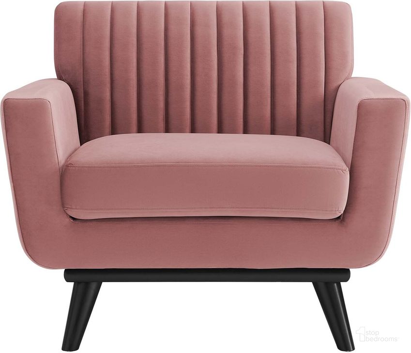 The appearance of Engage Channel Tufted Performance Velvet Arm Chair EEI-5457-DUS designed by Modway in the modern / contemporary interior design. This dusty rose piece of furniture  was selected by 1StopBedrooms from Engage Collection to add a touch of cosiness and style into your home. Sku: EEI-5457-DUS. Product Type: Living Room Chair. Material: Rubberwood. Image1