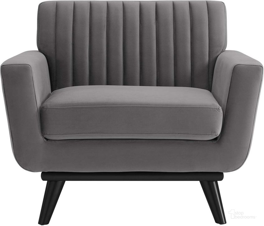 The appearance of Engage Channel Tufted Performance Velvet Arm Chair EEI-5457-GRY designed by Modway in the modern / contemporary interior design. This gray piece of furniture  was selected by 1StopBedrooms from Engage Collection to add a touch of cosiness and style into your home. Sku: EEI-5457-GRY. Product Type: Living Room Chair. Material: Rubberwood. Image1