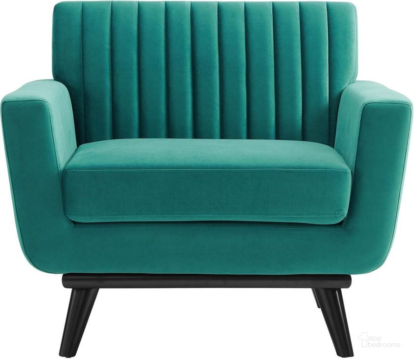 The appearance of Engage Channel Tufted Performance Velvet Arm Chair EEI-5457-TEA designed by Modway in the modern / contemporary interior design. This teal piece of furniture  was selected by 1StopBedrooms from Engage Collection to add a touch of cosiness and style into your home. Sku: EEI-5457-TEA. Product Type: Living Room Chair. Material: Rubberwood. Image1