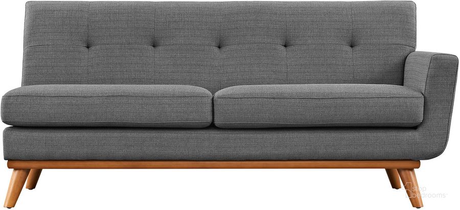 The appearance of Engage Gray Right-Arm Upholstered Fabric Loveseat EEI-1792-DOR designed by Modway in the modern / contemporary interior design. This gray piece of furniture  was selected by 1StopBedrooms from Engage Collection to add a touch of cosiness and style into your home. Sku: EEI-1792-DOR. Material: Wood. Product Type: Loveseat. Image1