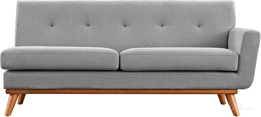 The appearance of Engage Gray Right-Arm Upholstered Fabric Loveseat EEI-1792-GRY designed by Modway in the modern / contemporary interior design. This light gray piece of furniture  was selected by 1StopBedrooms from Engage Collection to add a touch of cosiness and style into your home. Sku: EEI-1792-GRY. Material: Wood. Product Type: Loveseat. Image1