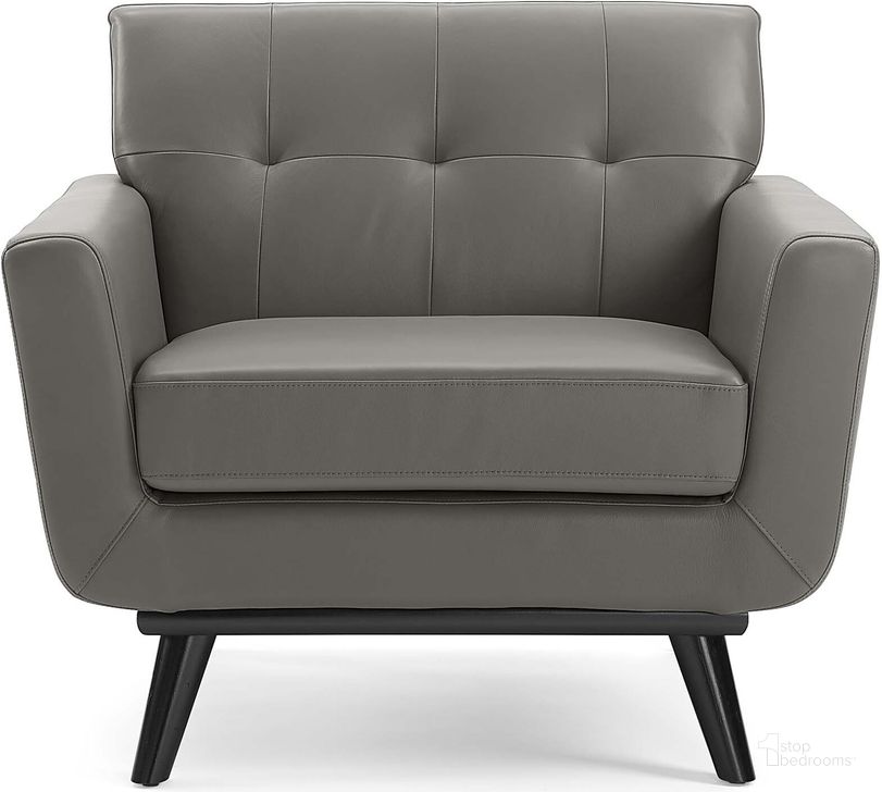 The appearance of Engage Gray Top-Grain Leather Living Room Lounge Accent Arm Chair designed by Modway in the modern / contemporary interior design. This gray piece of furniture  was selected by 1StopBedrooms from Engage Collection to add a touch of cosiness and style into your home. Sku: EEI-3734-GRY. Material: Wood. Product Type: Living Room Chair. Image1