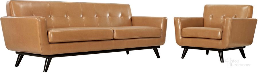 The appearance of Engage Tan 2 Piece Leather Living Room Set designed by Modway in the modern / contemporary interior design. This tan piece of furniture  was selected by 1StopBedrooms from Engage Collection to add a touch of cosiness and style into your home. Sku: EEI-1766-TAN-SET. Product Type: Living Room Set. Material: Rubberwood. Image1