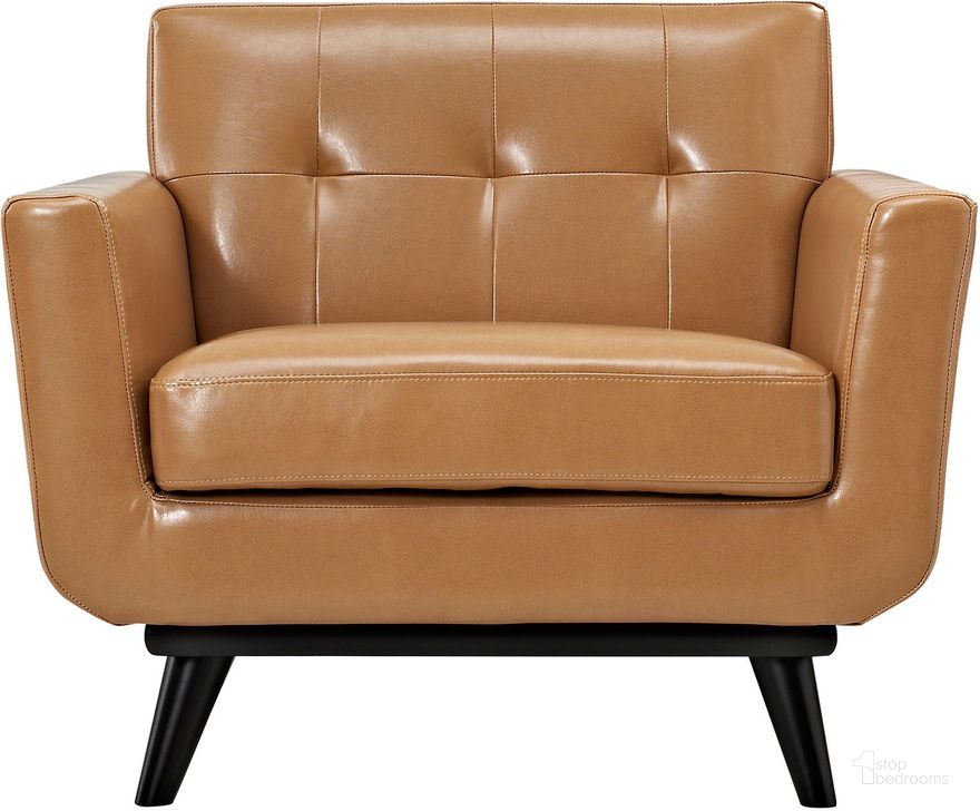 The appearance of Engage Tan Bonded Leather Arm Chair designed by Modway in the modern / contemporary interior design. This tan piece of furniture  was selected by 1StopBedrooms from Engage Collection to add a touch of cosiness and style into your home. Sku: EEI-1336-TAN. Product Type: Living Room Chair. Material: Rubberwood. Image1