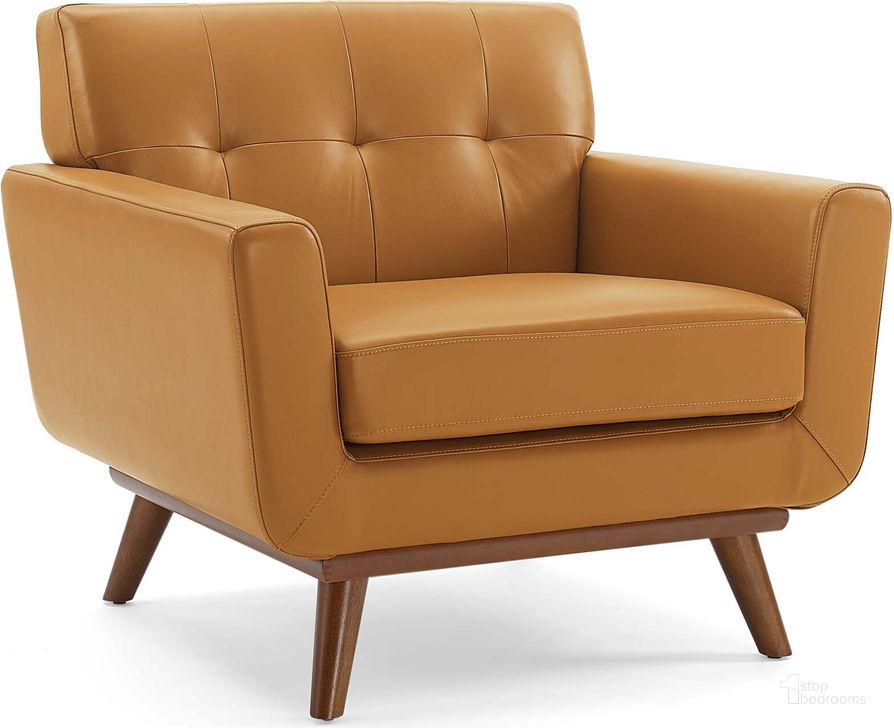 The appearance of Engage Tan Top-Grain Leather Living Room Lounge Accent Arm Chair designed by Modway in the modern / contemporary interior design. This tan piece of furniture  was selected by 1StopBedrooms from Engage Collection to add a touch of cosiness and style into your home. Sku: EEI-3734-TAN. Material: Wood. Product Type: Living Room Chair. Image1