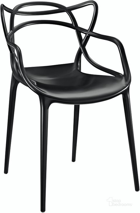 The appearance of Entangled Black Dining Arm Chair designed by Modway in the modern / contemporary interior design. This black piece of furniture  was selected by 1StopBedrooms from Entangled Collection to add a touch of cosiness and style into your home. Sku: EEI-1458-BLK. Product Type: Arm Chair. Material: Plastic. Image1
