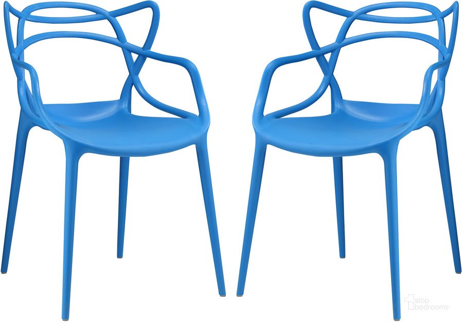 The appearance of Entangled Dining Chair Set of 2 EEI-2347-BLU-SET designed by Modway in the modern / contemporary interior design. This blue piece of furniture  was selected by 1StopBedrooms from Entangled Collection to add a touch of cosiness and style into your home. Sku: EEI-2347-BLU-SET. Product Type: Dining Chair. Material: Plastic. Image1
