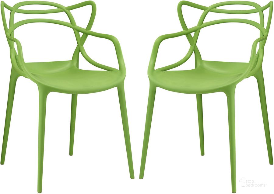 The appearance of Entangled Dining Chair Set of 2 EEI-2347-GRN-SET designed by Modway in the modern / contemporary interior design. This green piece of furniture  was selected by 1StopBedrooms from Entangled Collection to add a touch of cosiness and style into your home. Sku: EEI-2347-GRN-SET. Product Type: Dining Chair. Material: Plastic. Image1