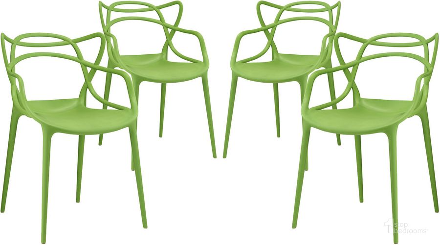 The appearance of Entangled Green Dining Set Set of 4 designed by Modway in the modern / contemporary interior design. This green piece of furniture  was selected by 1StopBedrooms from Entangled Collection to add a touch of cosiness and style into your home. Sku: EEI-2348-GRN-SET. Product Type: Dining Chair. Material: Plastic. Image1