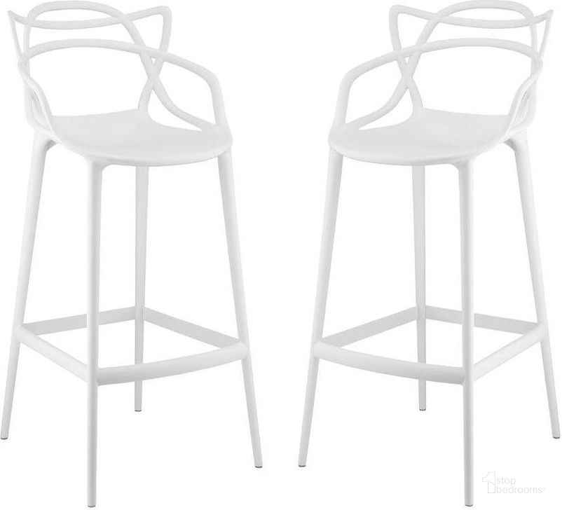 The appearance of Entangled Bar Stool Set of 2 In White designed by Modway in the modern / contemporary interior design. This white piece of furniture  was selected by 1StopBedrooms from Entangled Collection to add a touch of cosiness and style into your home. Sku: EEI-2349-WHI-SET. Product Type: Barstool. Material: Plastic. Image1