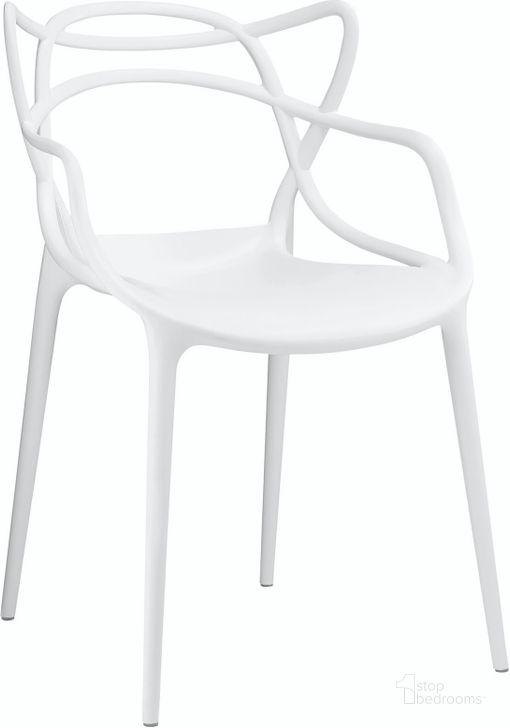 The appearance of Entangled White Dining Arm Chair designed by Modway in the modern / contemporary interior design. This white piece of furniture  was selected by 1StopBedrooms from Entangled Collection to add a touch of cosiness and style into your home. Sku: EEI-1458-WHI. Product Type: Arm Chair. Material: Plastic. Image1