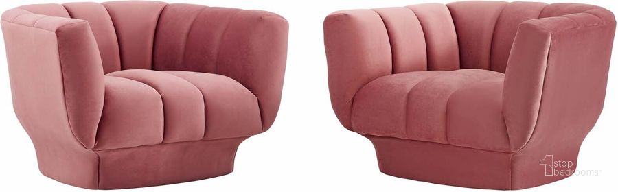The appearance of Entertain Dusty Rose Vertical Channel Tufted Performance Velvet Arm Chair Set of 2 designed by Modway in the modern / contemporary interior design. This dusty rose piece of furniture  was selected by 1StopBedrooms from Entertain Collection to add a touch of cosiness and style into your home. Sku: EEI-4085-DUS. Material: Wood. Product Type: Living Room Chair. Image1