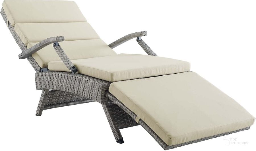 The appearance of Envisage Light Gray Beige Chaise Outdoor Patio Wicker Rattan Lounge Chair designed by Modway in the modern / contemporary interior design. This light gray beige piece of furniture  was selected by 1StopBedrooms from Envisage Collection to add a touch of cosiness and style into your home. Sku: EEI-2301-LGR-BEI. Product Type: Outdoor Chair. Material: Foam. Image1