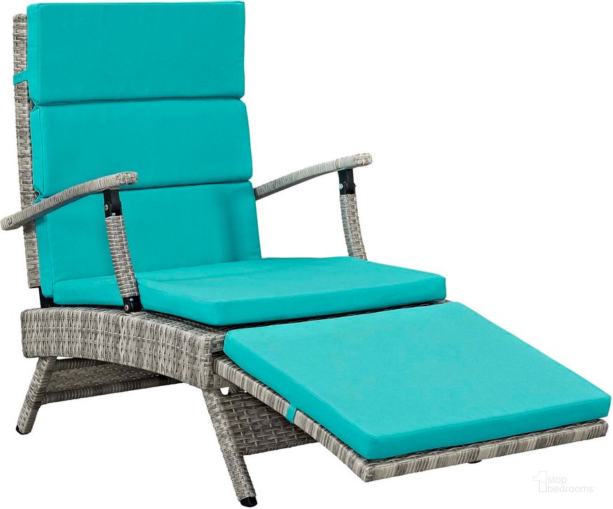 The appearance of Envisage Light Gray Chaise Outdoor Patio Wicker Rattan Lounge Chair designed by Modway in the modern / contemporary interior design. This light gray piece of furniture  was selected by 1StopBedrooms from Envisage Collection to add a touch of cosiness and style into your home. Sku: EEI-2301-LGR-TRQ. Product Type: Outdoor Chair. Material: Foam. Image1