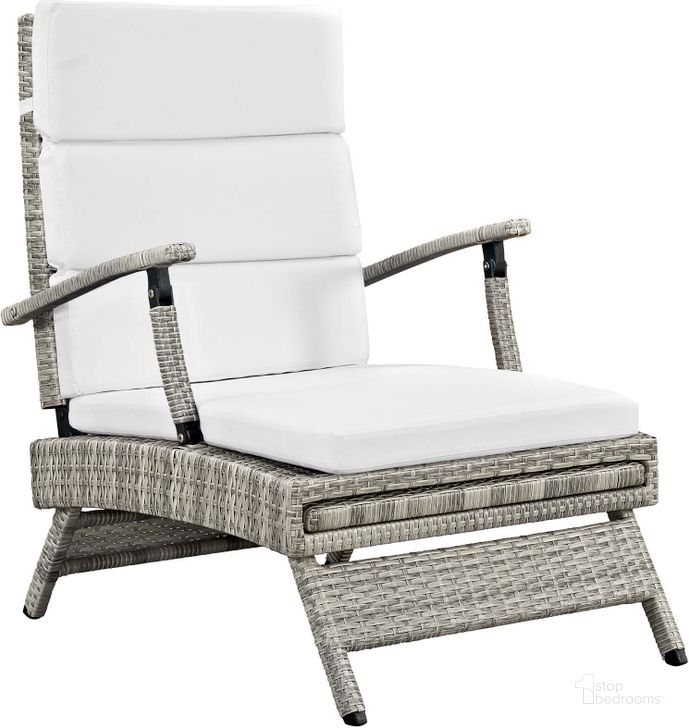 The appearance of Envisage Light Gray White Chaise Outdoor Patio Wicker Rattan Lounge Chair designed by Modway in the modern / contemporary interior design. This light gray white piece of furniture  was selected by 1StopBedrooms from Envisage Collection to add a touch of cosiness and style into your home. Sku: EEI-2301-LGR-WHI. Product Type: Outdoor Chair. Material: Foam. Image1