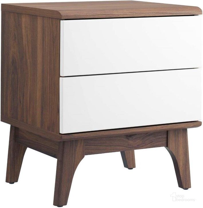 The appearance of Envision 2 Drawer Nightstand In Walnut White designed by Modway in the modern / contemporary interior design. This walnut white piece of furniture  was selected by 1StopBedrooms from Envision Collection to add a touch of cosiness and style into your home. Sku: MOD-7069-WAL-WHI. Product Type: Nightstand. Material: MDF. Image1